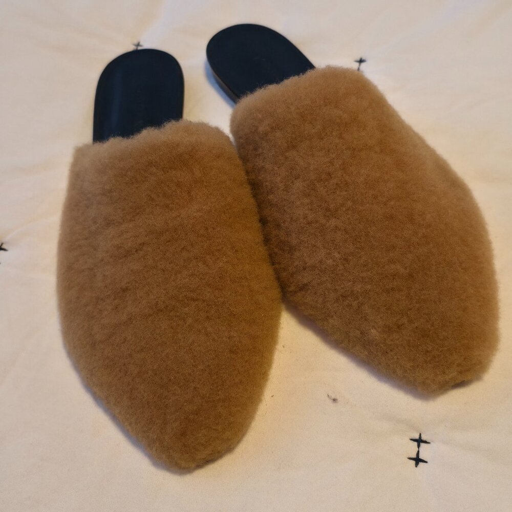 Jenni Kayne Tan Shearling Mules